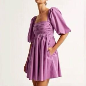 Abercrombie & Fitch Emerson Poplin Puff Sleeve Mini Dress | Fuchsia | Purple
